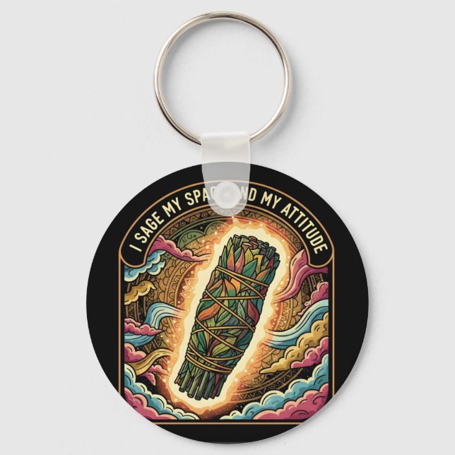 Sage My Space and My Attitude Smudging Cleansing A Nyckelring (Framsida)