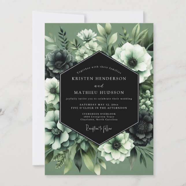 Sage Nocturnal Bloom Wedding Inbjudningar (Framsida)