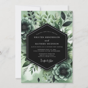 Sage Noir Botanisk Bröllop Inbjudningar