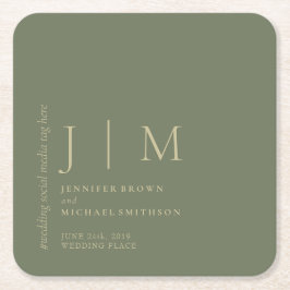 Sage och Guld Formal Simple Elegant bröllop Underlägg Papper Kvadrat