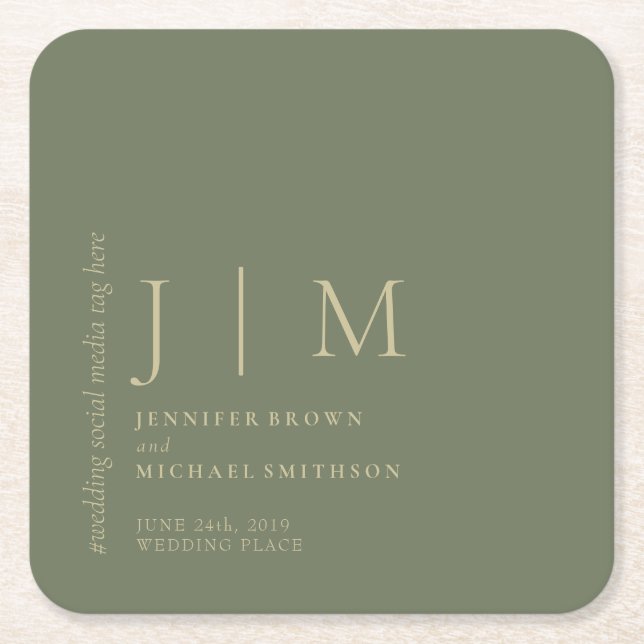 Sage och Guld Formal Simple Elegant bröllop Underlägg Papper Kvadrat (Framsidan)