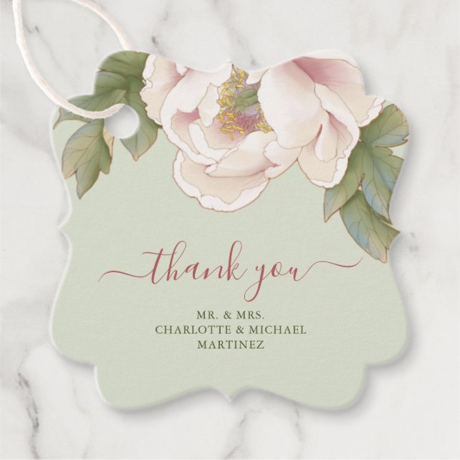 Sage och  Peony Blommigt Tack Bröllop Gåvor Etiketter (Framsida)