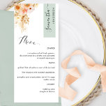 Sage och persiko  Personlig med Guest Namn Meny<br><div class="desc">Varför lägga ut på platskort och menykort när du kan ha en personlig för allt-i-ett-elegantens elegant med varje gäst namn! Contemporary, enkel design och elegant med mycket detaljerad blommigt i vattenfärg i en vacker blandning av persikor, orange, , dammiga koraller, kräm och champagnenyanser. Modern skrift calligraphy inslag. Rand i det...</div>