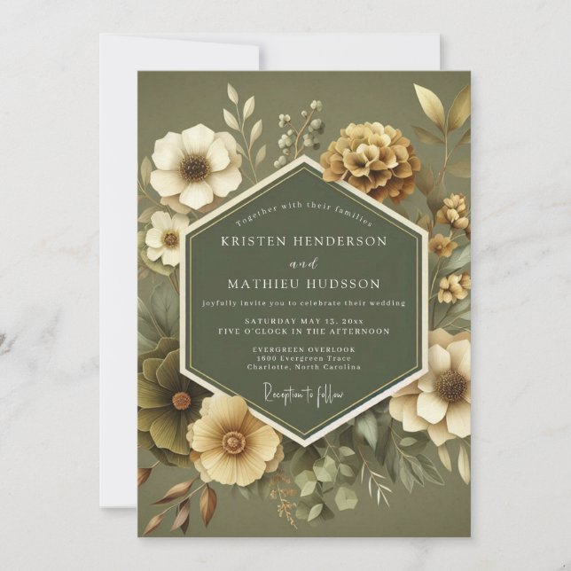 Sage Ochre Botanical Wedding Inbjudningar (Framsida)