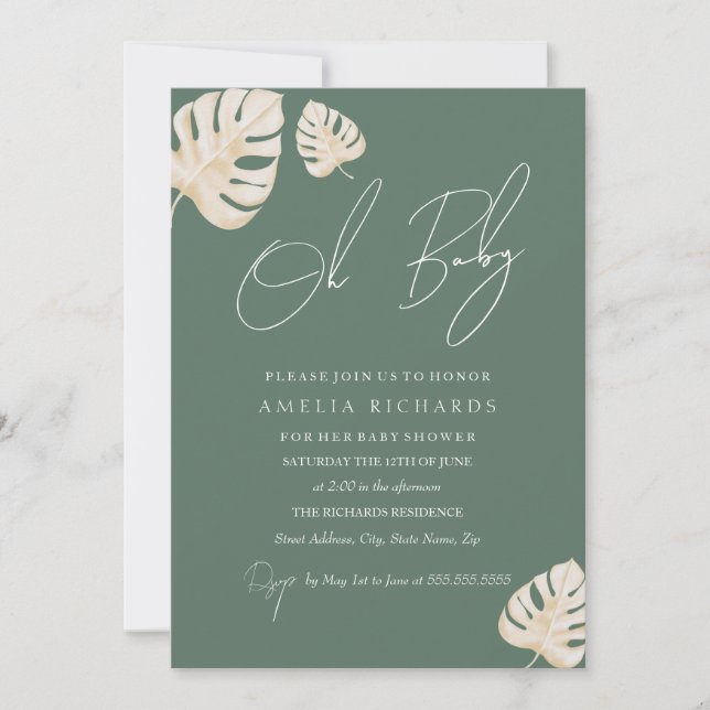 Sage Oh Baby Boho Leaf Baby Shower  Inbjudningar (Framsida)