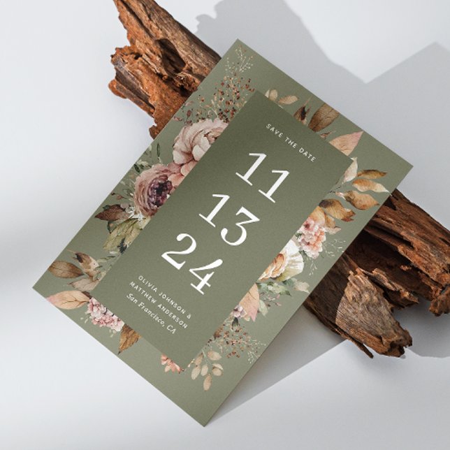 Sage Oliv grönt Bröllop | Elegant Blommigt Earthy Spara Datumet (Skapare uppladdad)