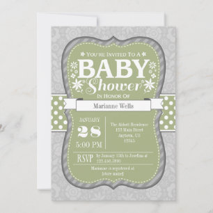 Sage Oliv grönt Grått Blommigt Baby Shower Inbjuda Inbjudningar