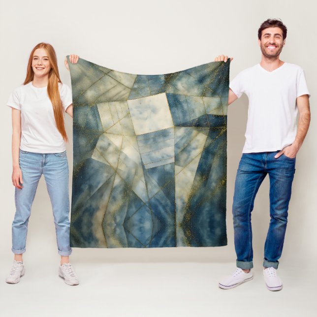 Sage Oliv grönt Guld Geometric Abstrakt Naturlig Fleecefilt (På plats)