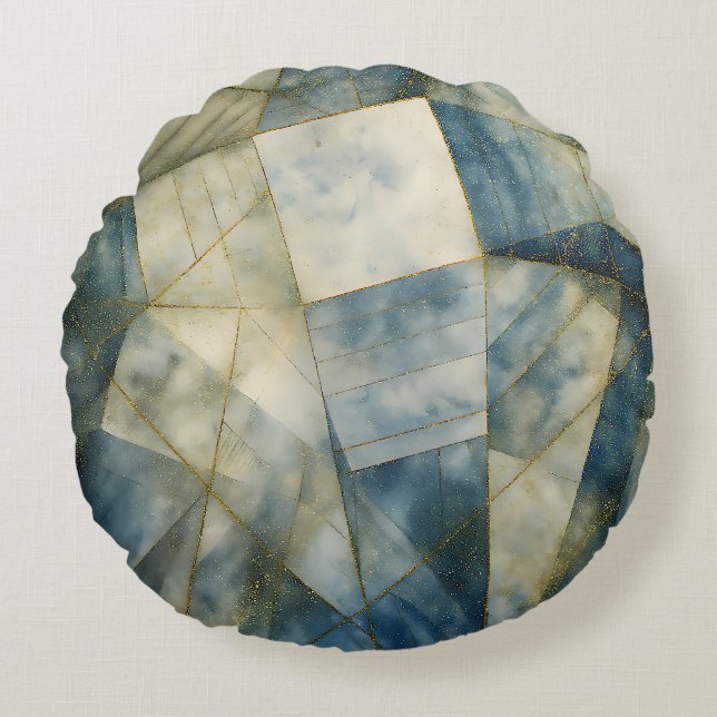 Sage Oliv grönt Guld Geometric Abstrakt Naturlig Rund Kudde (Framsidan)