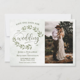Sage & Oliv grönt Löv & Photo Rustic Bröllop Spara Datumet