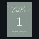Sage Oliv grönt minimalist Bröllop | Händelsens An Bordsnummer<br><div class="desc">(**SNART: Om du vill beställa justerar du helt enkelt bordsnumret (och namn/datum) och lägger till varje nummer i kundvagnen separat. Checka sedan ut gången du är avslutat.) Vackert,  elegant,  modernt och minimalistiskt bordsnummer kort. Fullständigt anpassade med namn (eller Event Namn) och Datum.</div>