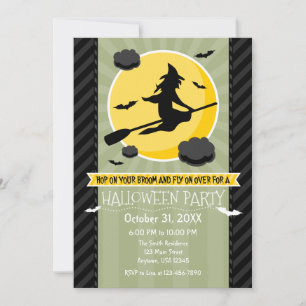 Sage Olive Black Grått Witch Halloween-inbjudan Inbjudningar