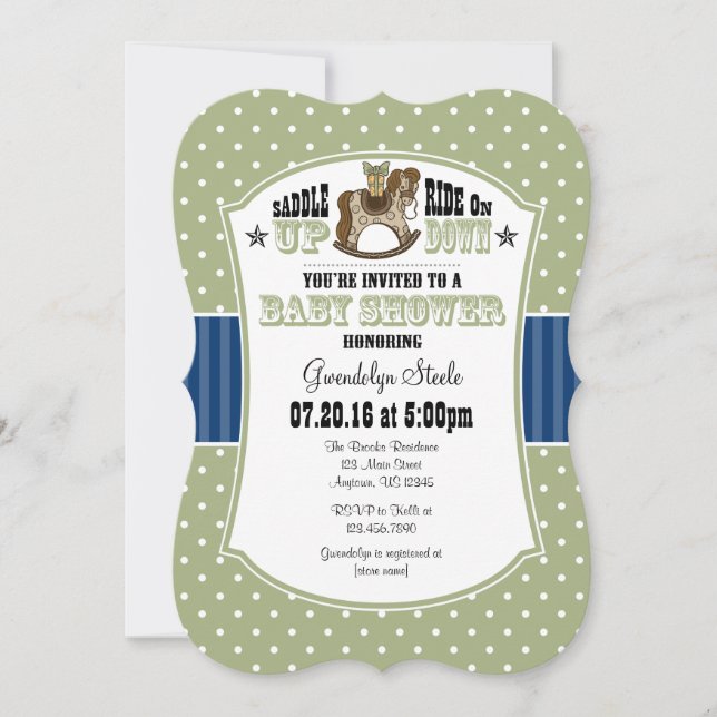 Sage Olive Blue Cowboy Baby Shower-inbjudan Inbjudningar (Framsida)