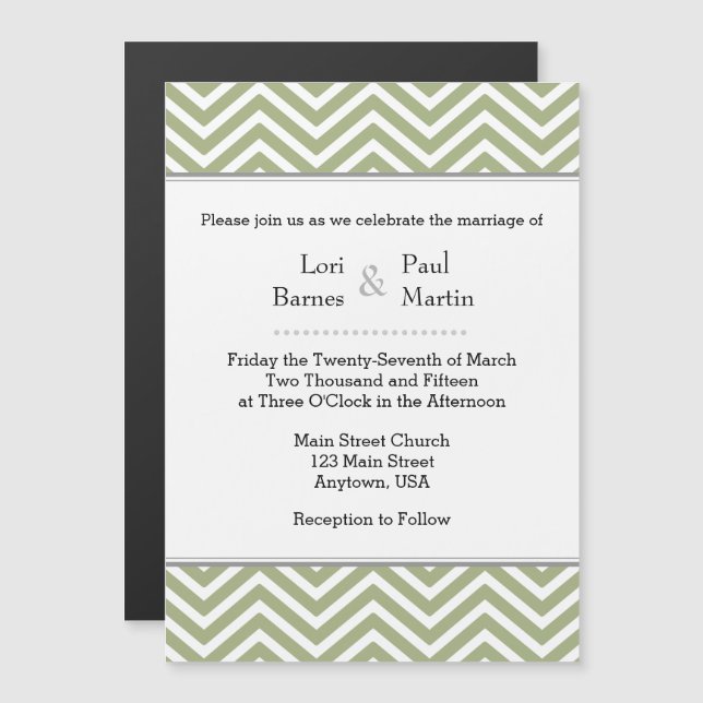 Sage Olive Chevron Magnetic Wedding bjudande Magnetisk Inbjudningskort (Fram/baksida)