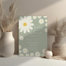 Sage Olive Daisy Blommigt Baby i Bloom Shower Inbjudningar