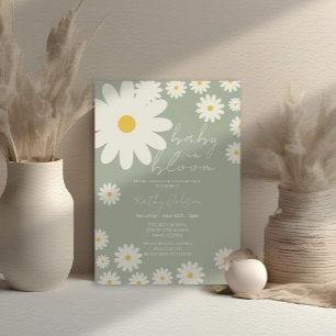 Sage Olive Daisy Blommigt Baby i Bloom Shower Inbjudningar