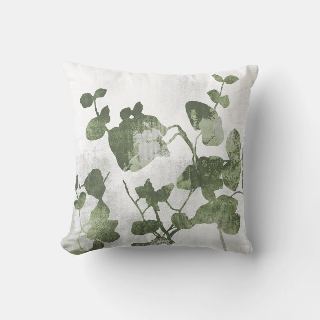 Sage Olive Green Botanical Brunches and Leaves Kudde (Framsida)