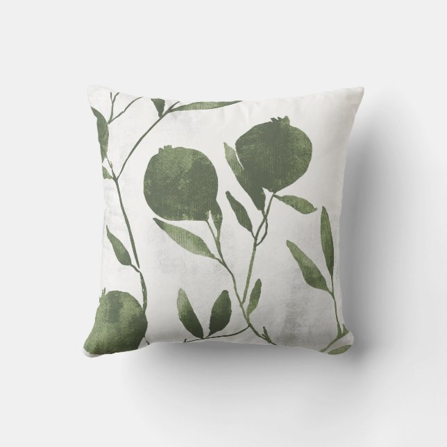 Sage Olive Green Botanical Pomegranate Minimalist Kudde (Baksida)