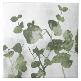 Sage Olive Green Painterly Botanical Art 01 Kakelplatta