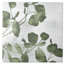 Sage Olive Green Painterly Botanical Art 02 Kakelplatta