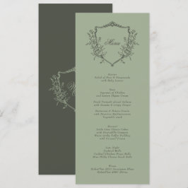 Sage Olive Vapensköld Classic Elegant bröllop Meny