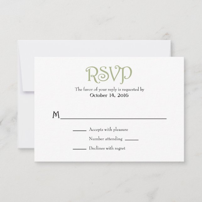 Sage Olive White Plain Simple Bröllop OSA Cards Kort (Framsida)