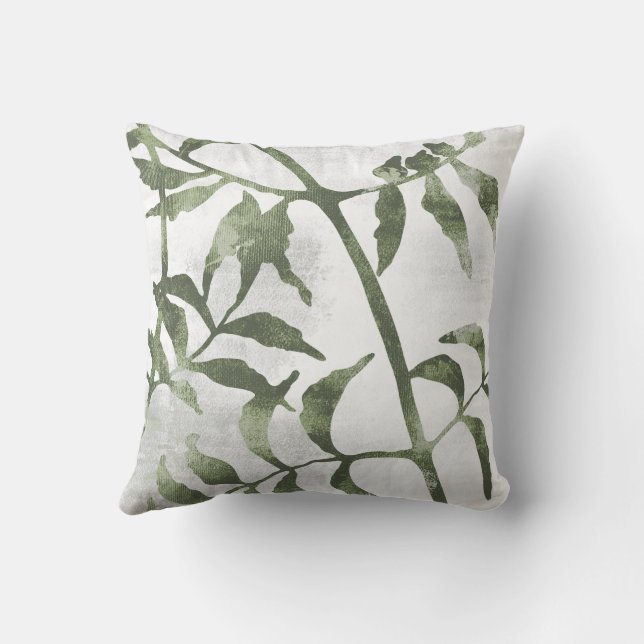 Sage Olivgrön Botanisk Stammar och blad Kudde (Baksida)