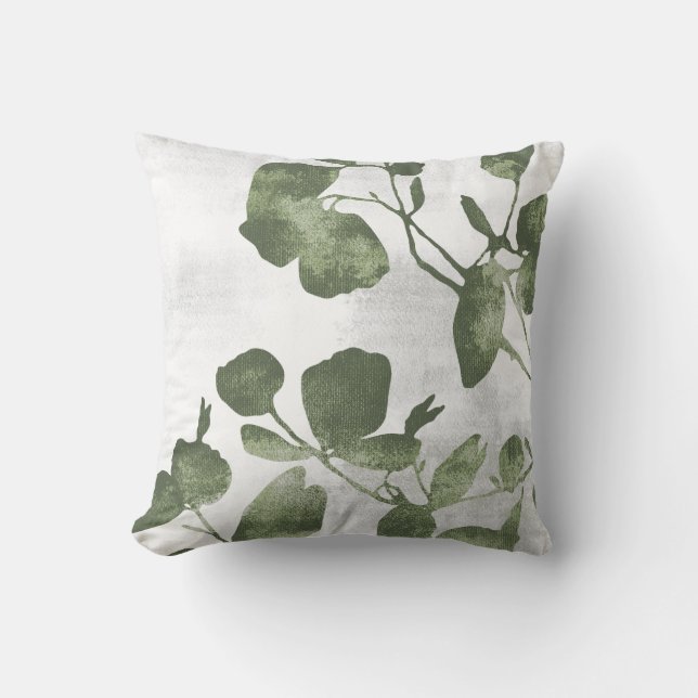 Sage Olivgrön Botanisk Trädblad Kudde (Framsida)