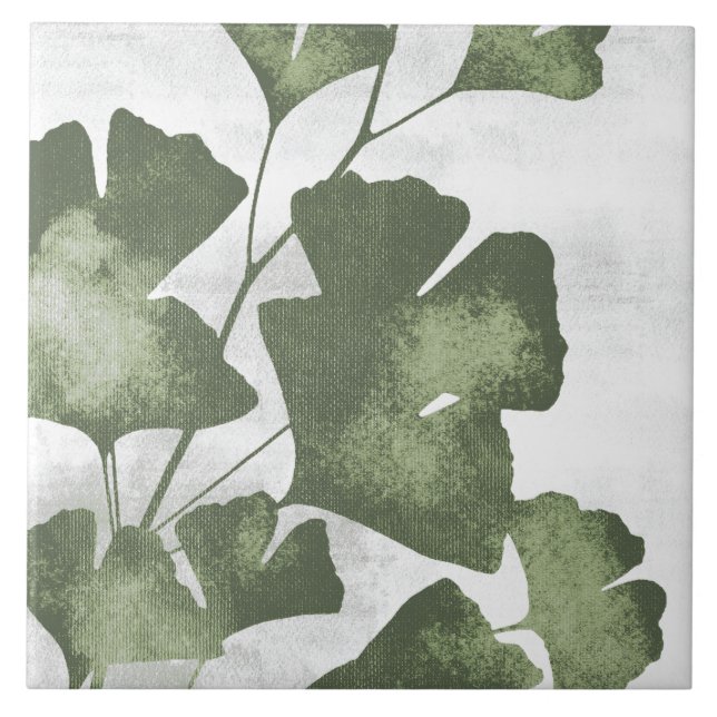 Sage Olivgrön Målerisk Botanisk Konst 04 Kakelplatta (Framsidan)