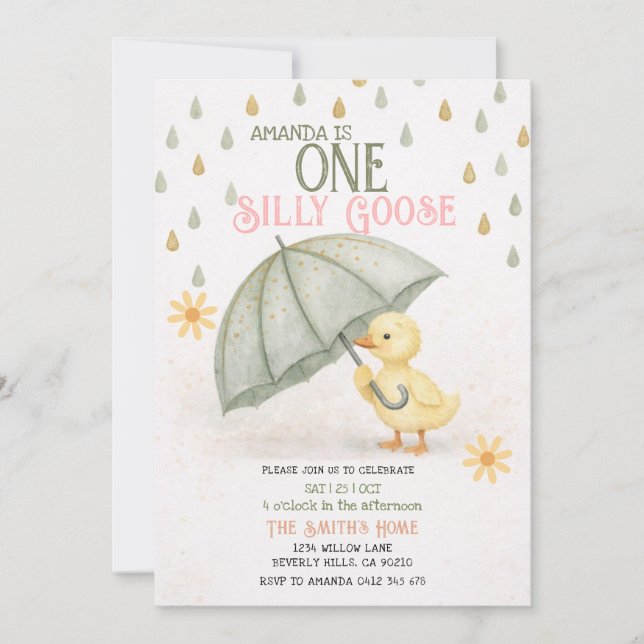 Sage One Silly Goose First Birthday Invitation Inbjudningar (Framsida)