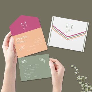Sage Orange & Fuschia Rosa Simple Modern Bröllop