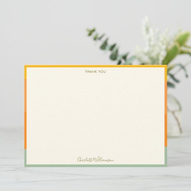 Sage Orange Höst Kant Skript Namn Personlig Tack Kort (Stående Fram)