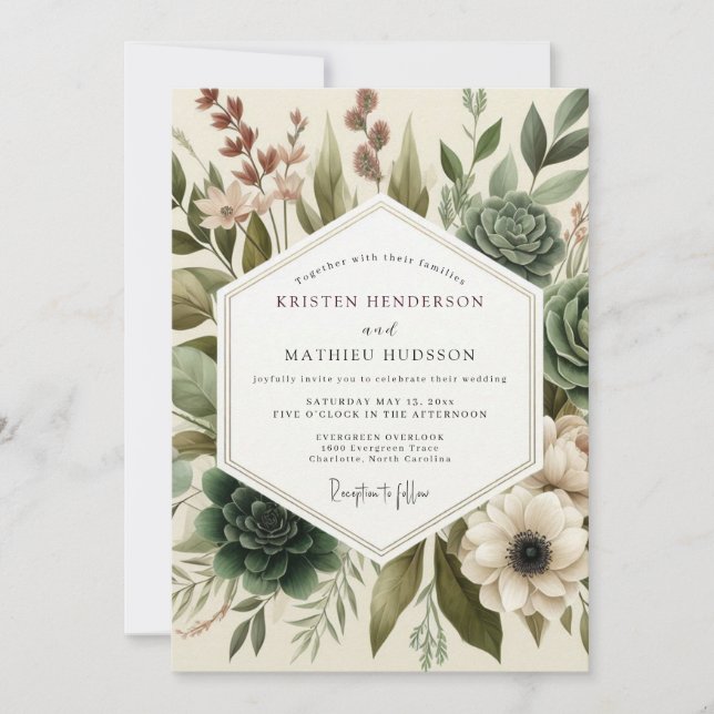 Sage Painterly Succulent Wedding Inbjudningar (Framsida)