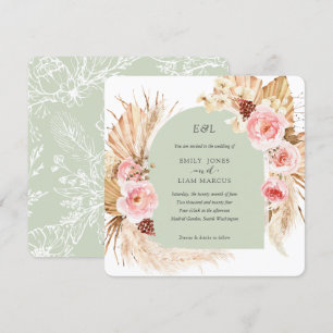 Sage Pampas Grass Boho Blommigt Square bröllop Inbjudningar