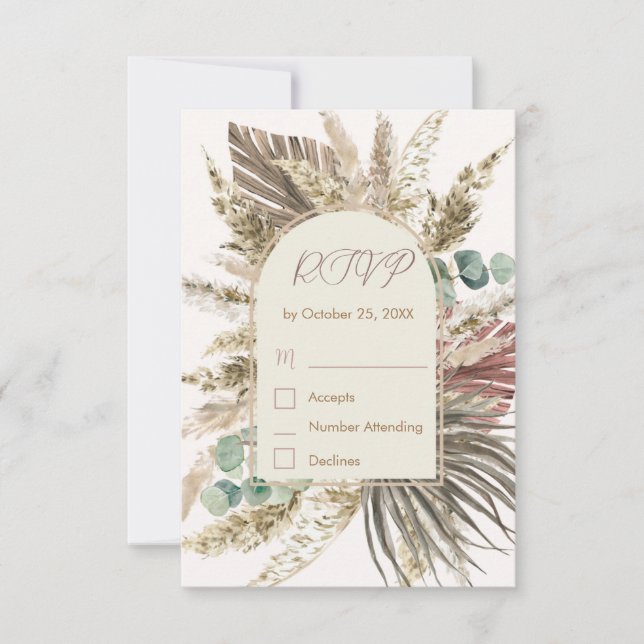 Sage Pampasgräs RSVP-kort | Rustik Boho Bröllop OSA Kort (Framsida)