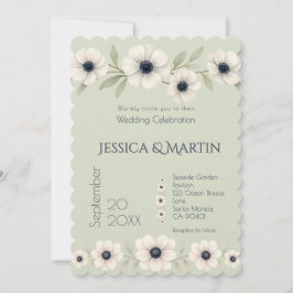 Sage Pastel Blue Ivory Anemone Timless Bröllop Inbjudningar