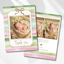 Sage Peach Blush Randig Guld Baby Foto Tack Meddelande
