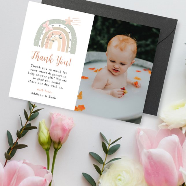 Sage Peach Boho Rainbow Tack Baby Shower Card Inbjudningar (Skapare uppladdad)