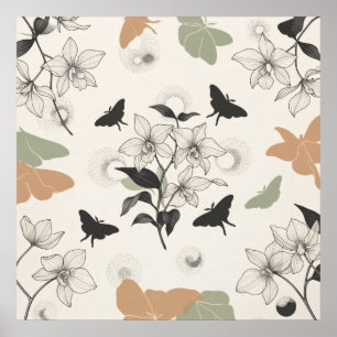 Sage Persika BlommöNster Fjäril Linje Konst Affisc Poster