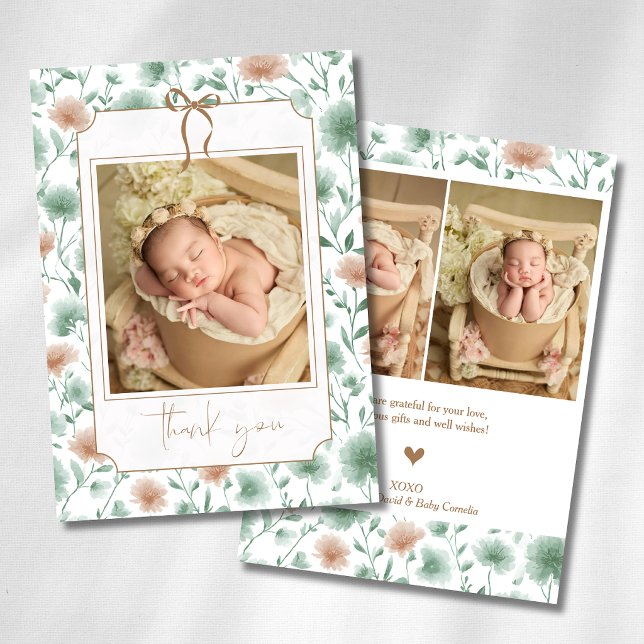 Sage Persika Vilda Blommor Guld Båge Baby Foto  Meddelande (Skapare uppladdad)
