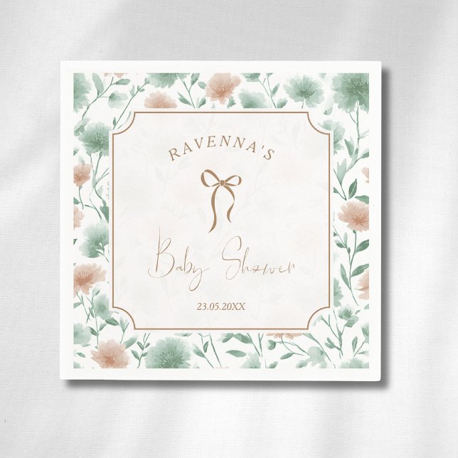 Sage Persika Vilda Blommor Guldslinga Barnkalas Pappersservett (Skapare uppladdad)