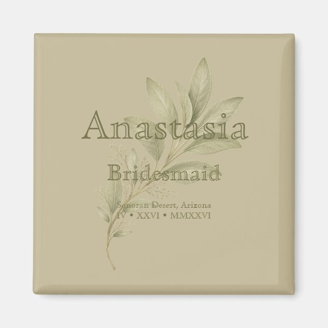 Sage Personalized Bridesmaid Shot Glass Magnet (Framsidan)