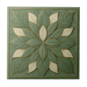 Sage Petal Harmony - Artisan Blommigt Ceramic Tile Kakelplatta