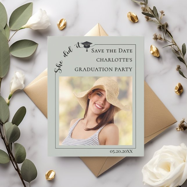 Sage Photo Graduation Party Save the Date card (Skapare uppladdad)