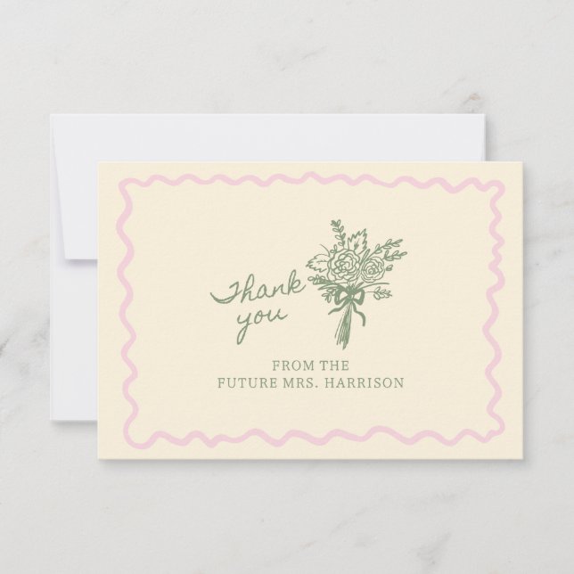 Sage Pink Whimsical Handwritten Tack Kort (Framsida)