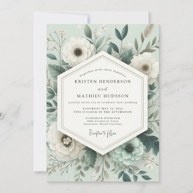 Sage Poetic Anemone Wedding Inbjudningar (Framsida)