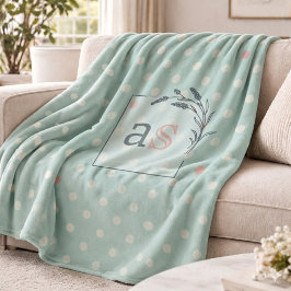 Sage Polka Dot Monogram Throw Elegant Wedding Gift Fleecefilt
