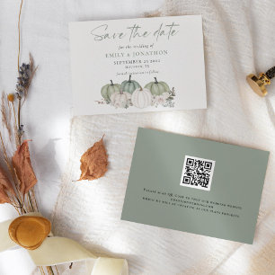 Sage Pumpkins Autumnal Blommigts QR Code Bröllop S Spara Datumet