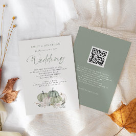 Sage Pumpkins-Blommigt QR Code Wedding bjudande Inbjudningar
