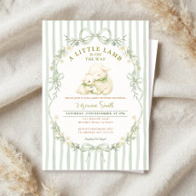 Sage randig liten lamm-baby shower-inbjudan